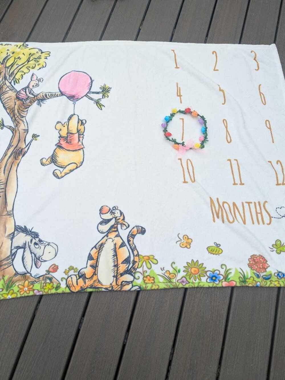 Winnie the Pooh Baby Milestone Blanket Monthly Grow Chart Baby Shower Gift Photo